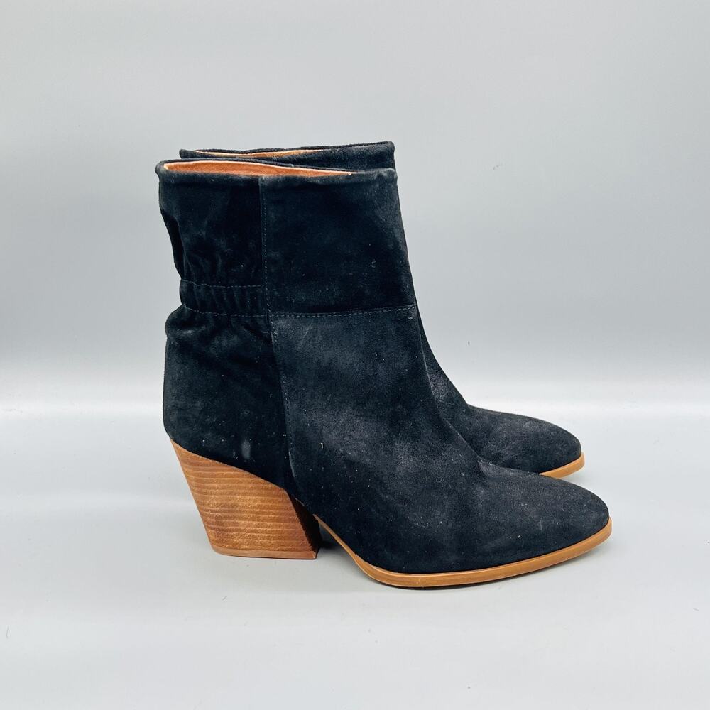Garnet Hill Boots Womens 8.5 Black Suede Ankle Zip Block Heel Booties Spain